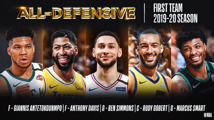 NBA官方今天公布本赛季常规赛最佳防守阵容